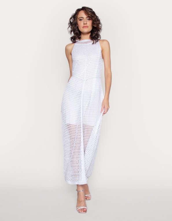 Vestido midi tricot lurex rendado