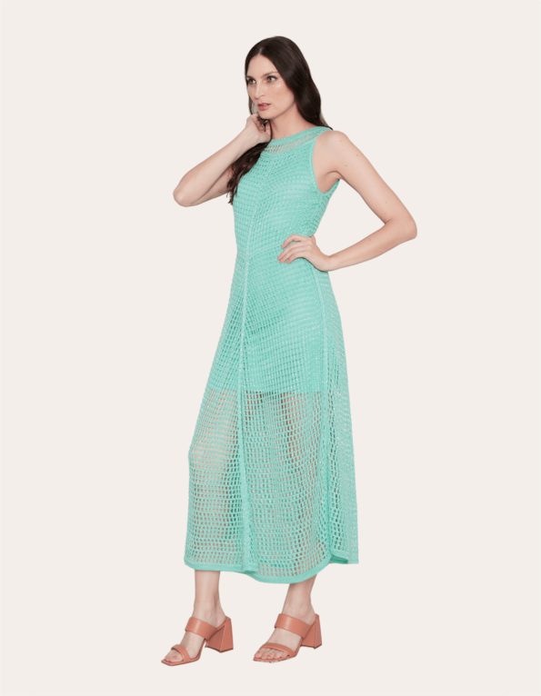Vestido midi tricot lurex rendado Mint