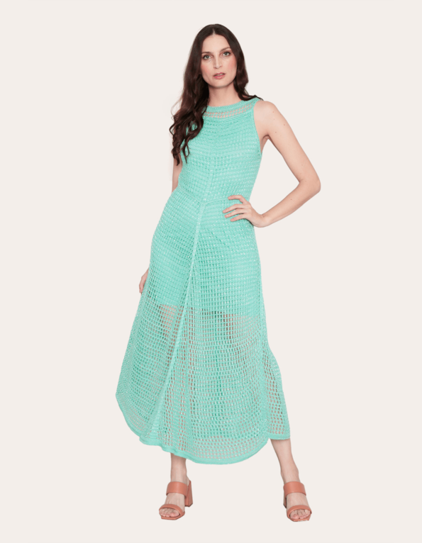 Vestido midi tricot lurex rendado Mint