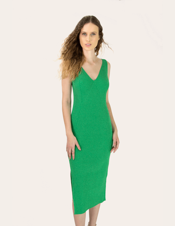 Vestido midi tricot lurex Verde