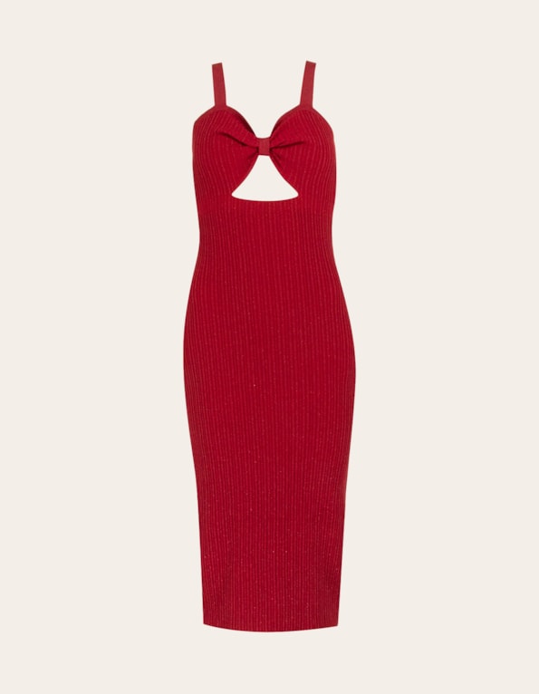 Vestido midi tricot lurex Vermelho
