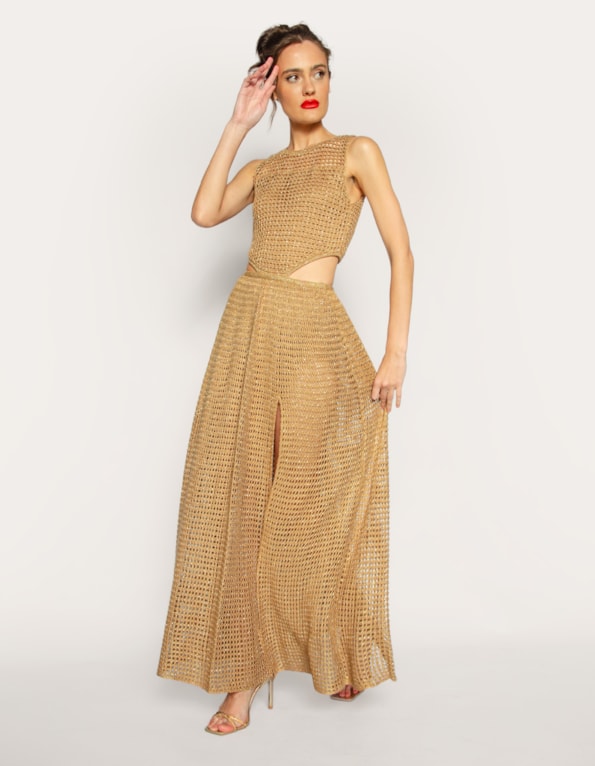 Vestido “Mérida” em Tricot Lurex Dourado