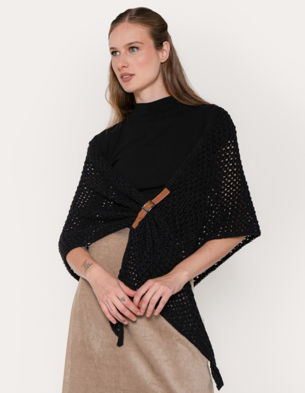 Xale tricot com fivela Preto